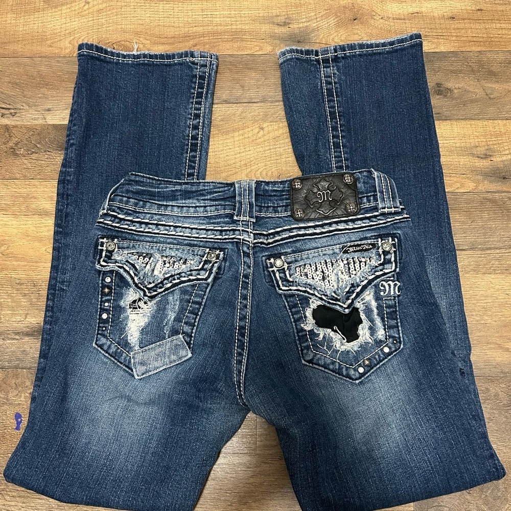 Miss Me Y2K Women's Blue Boot Cut Jeans with Distressed Details